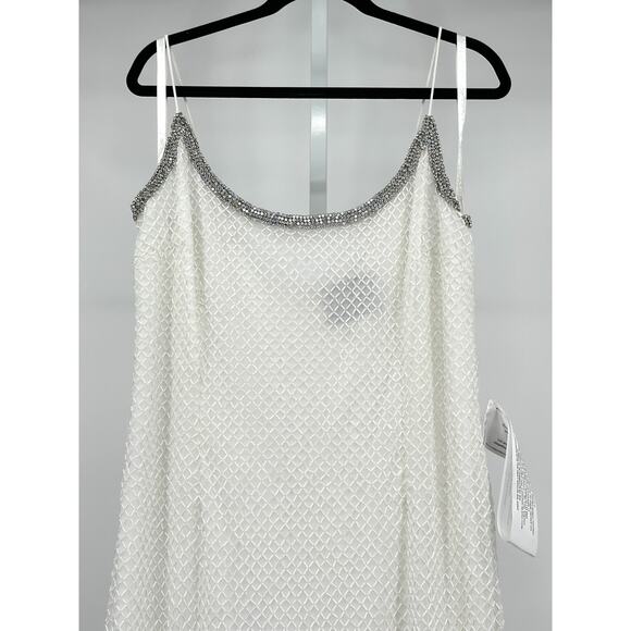 Mac Duggal ‎ White Beaded Spaghetti Strap Column Gown 14 - Picture 5 of 13